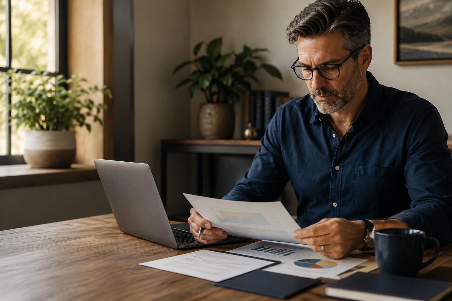 Small-business owner reviewing financial information with a CPA